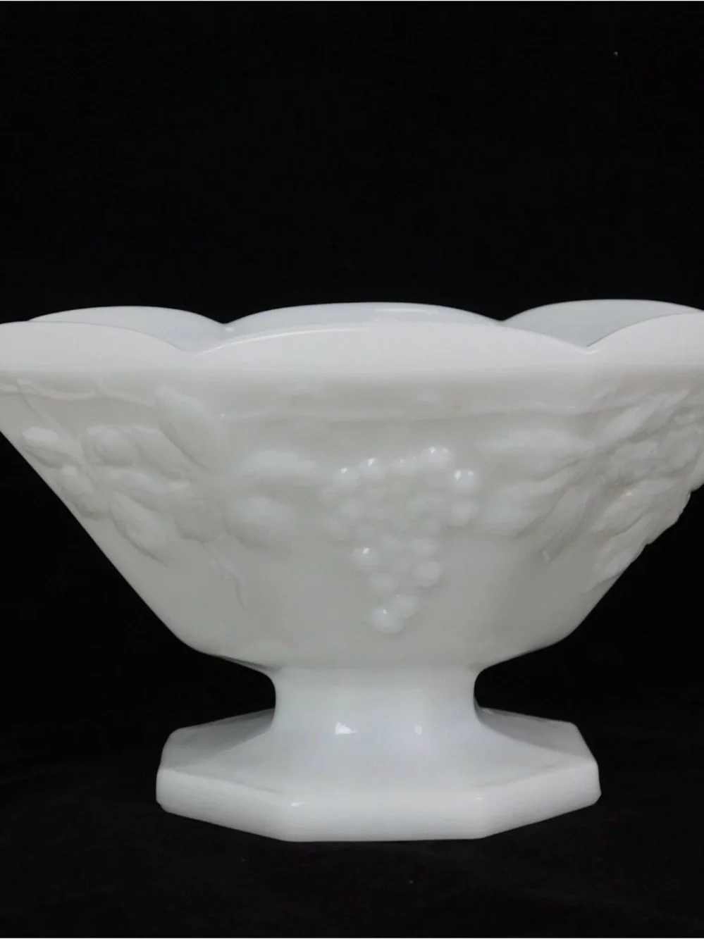 Anchor Hocking White Milk Glass Fruit Motif Pedestal Bowl